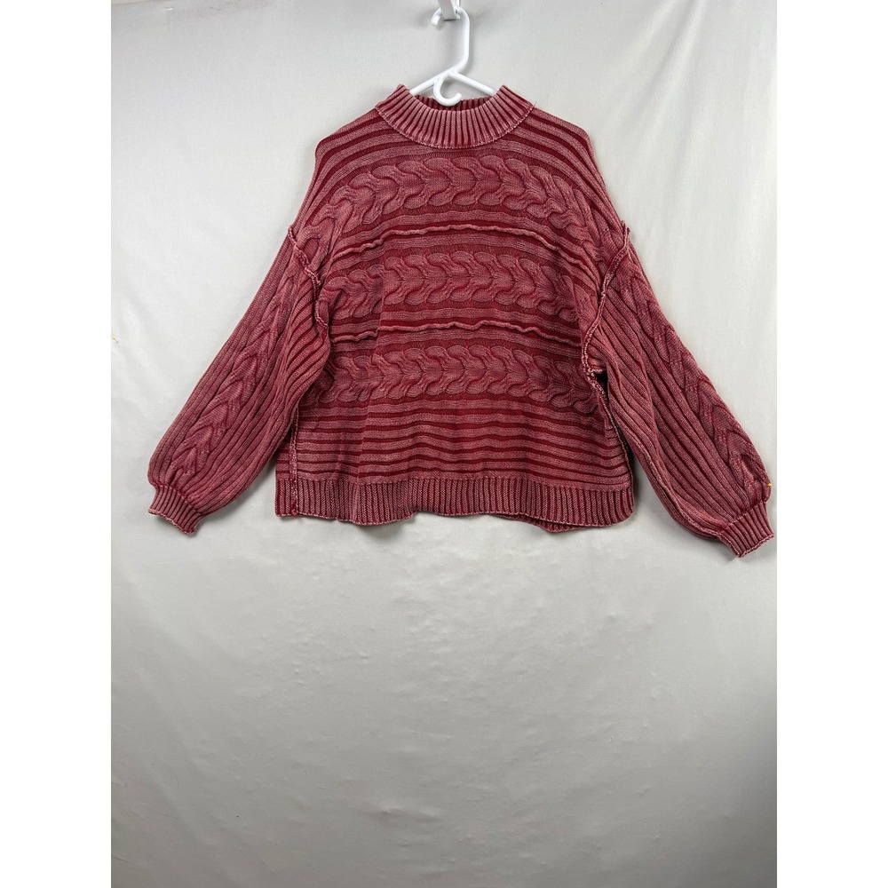 POL Cable Knit Sweater Womens Medium Red Excellent Mock Neck Oversized SMST644B